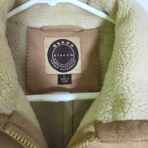 Giacca 5 Star Outerwear Faux Suede Sherpa Aviator Jacket Brown Size L - Picture 2 of 6